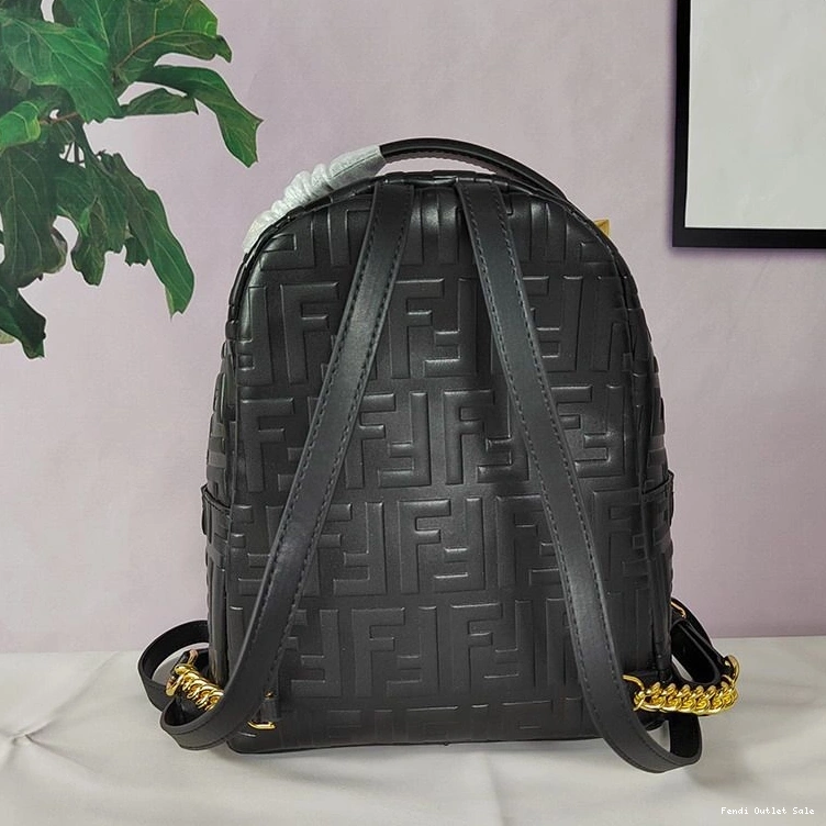 Cheap Fendi FF Nappa Mini Black In Motif Leather Backpack 0811